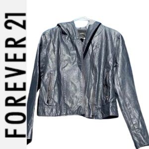 Faux Leather Dark Grey Jacket Forever 21